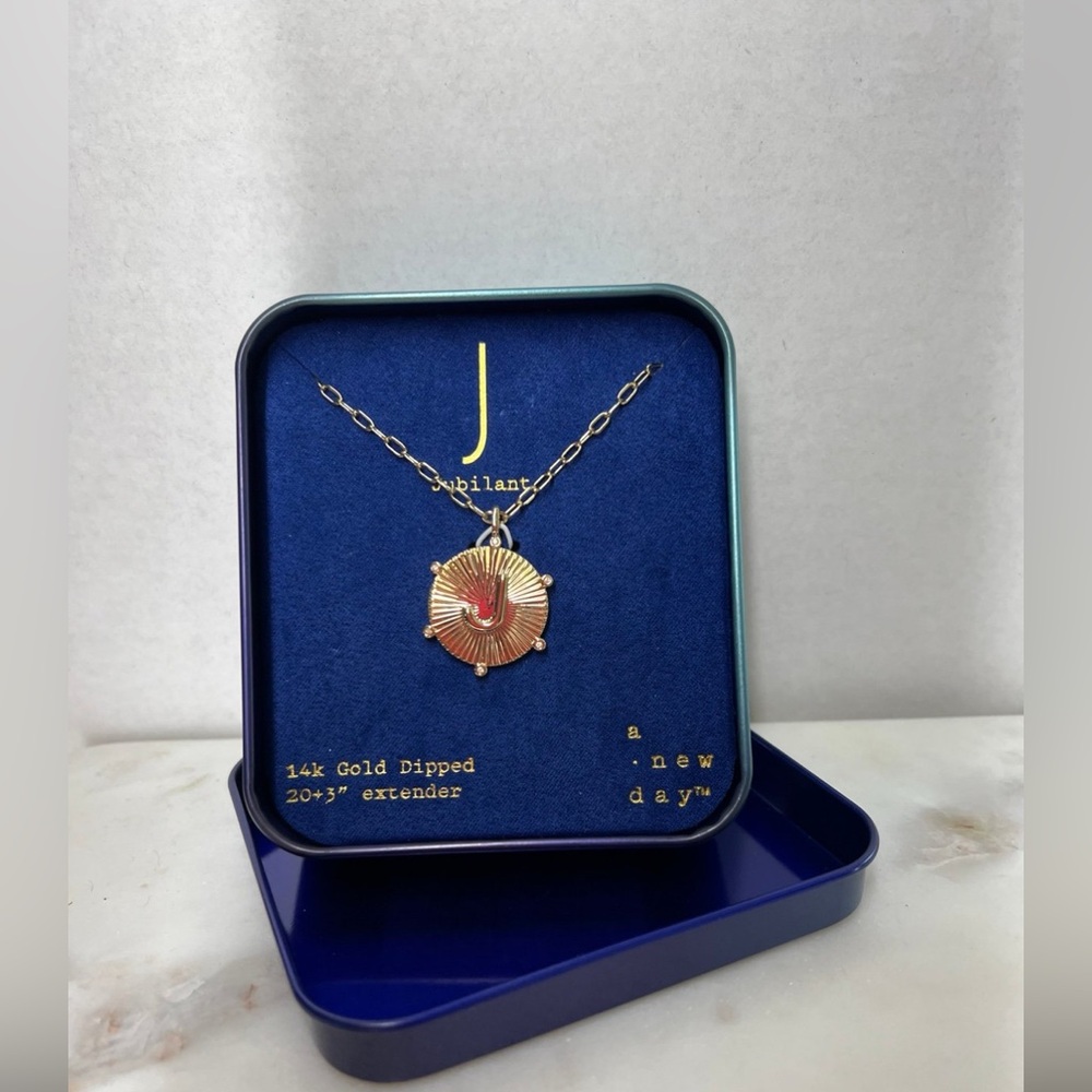 NWT! A New Day 14K Gold Dipped Diamond Ray Disc Initial "J" Pendant Necklace